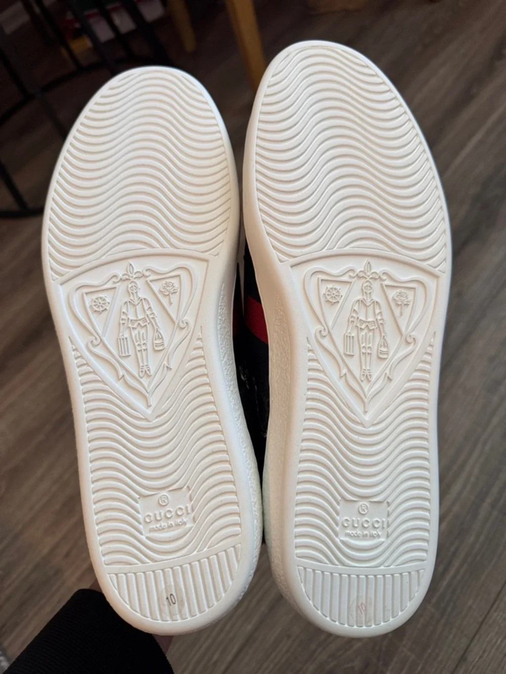 Gucci Black Leather Low-Top Sneaker with Red & Navy Web Stripe - Picture 7 of 10